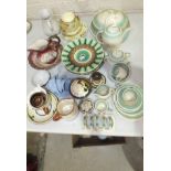 A quantity Susie Cooper Dresden Spray coffee and dinner ware, 15 pieces, a Poole Pottery blue and