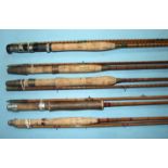 Eleven split cane fishing rods by Milwards, Allcocks, James Bayne and others, (11).