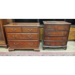 A reproduction mahogany bow-front chest of four drawers, 76cm wide, a rectangular chest of two short