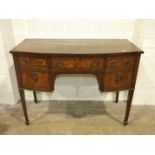 A Georgian-style inlaid mahogany bow-fronted small sideboard fitted with drawers and a cupboard,