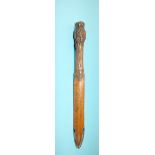 A carved wood letter opener with owl finial, 23cm long.