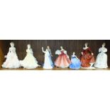 A collection of nine Royal Doulton and Royal Worcester figurines including Fragrance 3311 (collector