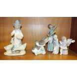 A Lladro figure group of two long-tailed birds, 18cm, (no visible damage), a Lladro figure of a