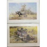 A David Shepherd print, The Rhino's Last Stand?, signed in pencil and inscribed in the mount, a