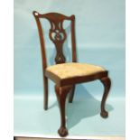 A set of four reproduction Chippendale style dining chairs and a stained wood valet stand.