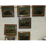 A set of six modern sporting prints on glass in maple frames, 39 x 48cm overall, (6).