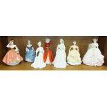 A collection of Coalport figurines including Rose CW127, (7).