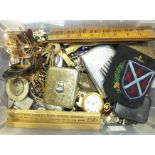 A small quantity of costume jewellery, advertising items and miscellanea including two Rabone box