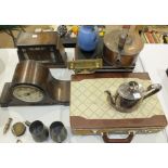 A Waltmann und Sohn set of knives, cased, other cutlery, two mantel clocks and other items.