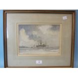 B Moore? Beached Hulk, Other Moored Sailing Ships, with Anchor in Foreground, signed watercolour, 19