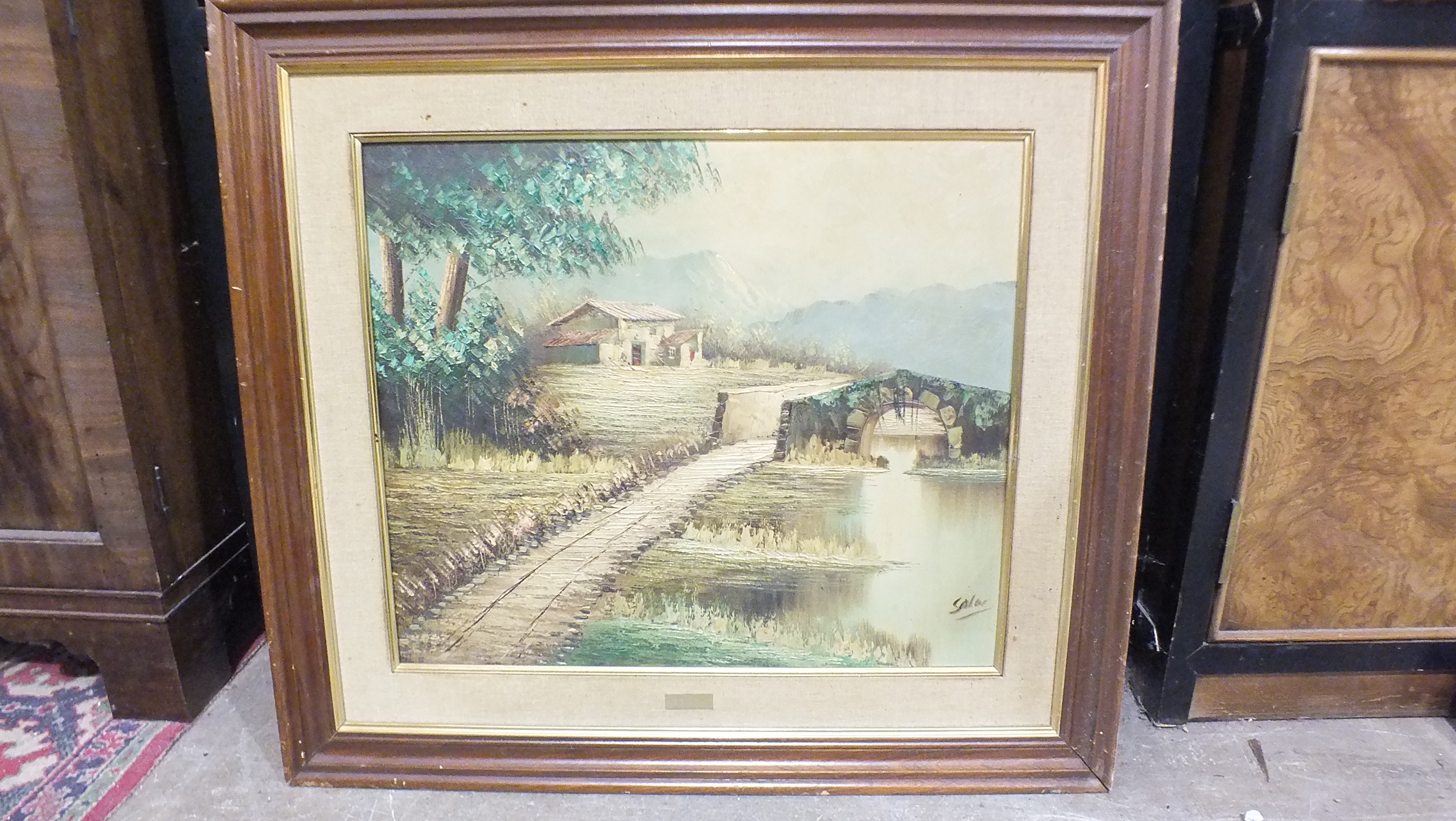 20th century Continental School, 'Lakeside Villa', indistinctly-signed oil on canvas, 50 x 60cm, H - Image 3 of 4