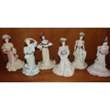 A collection of six Coalport "Golden Age" figurines, including 'Georgina', 'Beatrix At The Garden