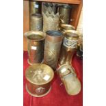 A WWI trench art brass tobacco jar and cover, with Royal Engineers badge, made from a shell case,