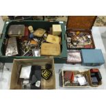Various jewellery boxes, a carved wood coquilla nut, (a/f), metal nutcrackers, various coins,
