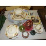 A gilt and enamel-decorated cranberry glass biscuit barrel on stand, a crocus pattern Clarice