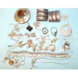 A quantity of silver and white metal jewellery, a pearl-set insect brooch, earrings, etc,