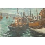 T Roskell, 'Boats at the Barbican', 77 x 51cm, signed, unframed oil on canvas and Munro, 'Fishing