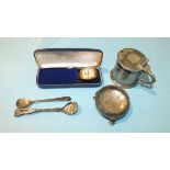 A Georgian silver salt, (damaged), a J W Benson automatic watch and other items.