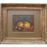 Unsigned, 'Still life of peaches and cherries', oil on card, 16.5 x 21cm, Stovold, 'Still life,