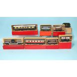 Trix Twin Railway, 1/599 Pullman with lights, 1/580 Restaurant Car, five other wagons, all boxed,