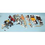A collection of Britains plastic farm animals, (79 items) and zoo animals, (13 items), with two
