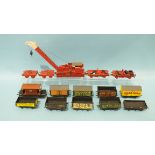 Hornby Dublo, 4620 red breakdown crane, no box, seven Peco kit-built private-owner wagons and two