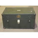 A US Army Signal Corps metal-bound storage chest by Monarch Trunk Co. Inc, Los Angeles, Calif,