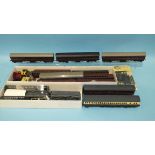 OO Gauge, three modified Graham Farish coaches, various coach kits and parts.