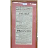 A framed 19th century poster for the Theatre Royal Bristol, advertising the play 'Pride Shall Have A
