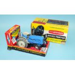 Britains, No. 9525 Fordson Super Major Diesel Tractor, blue and grey, with attachment, in sliding