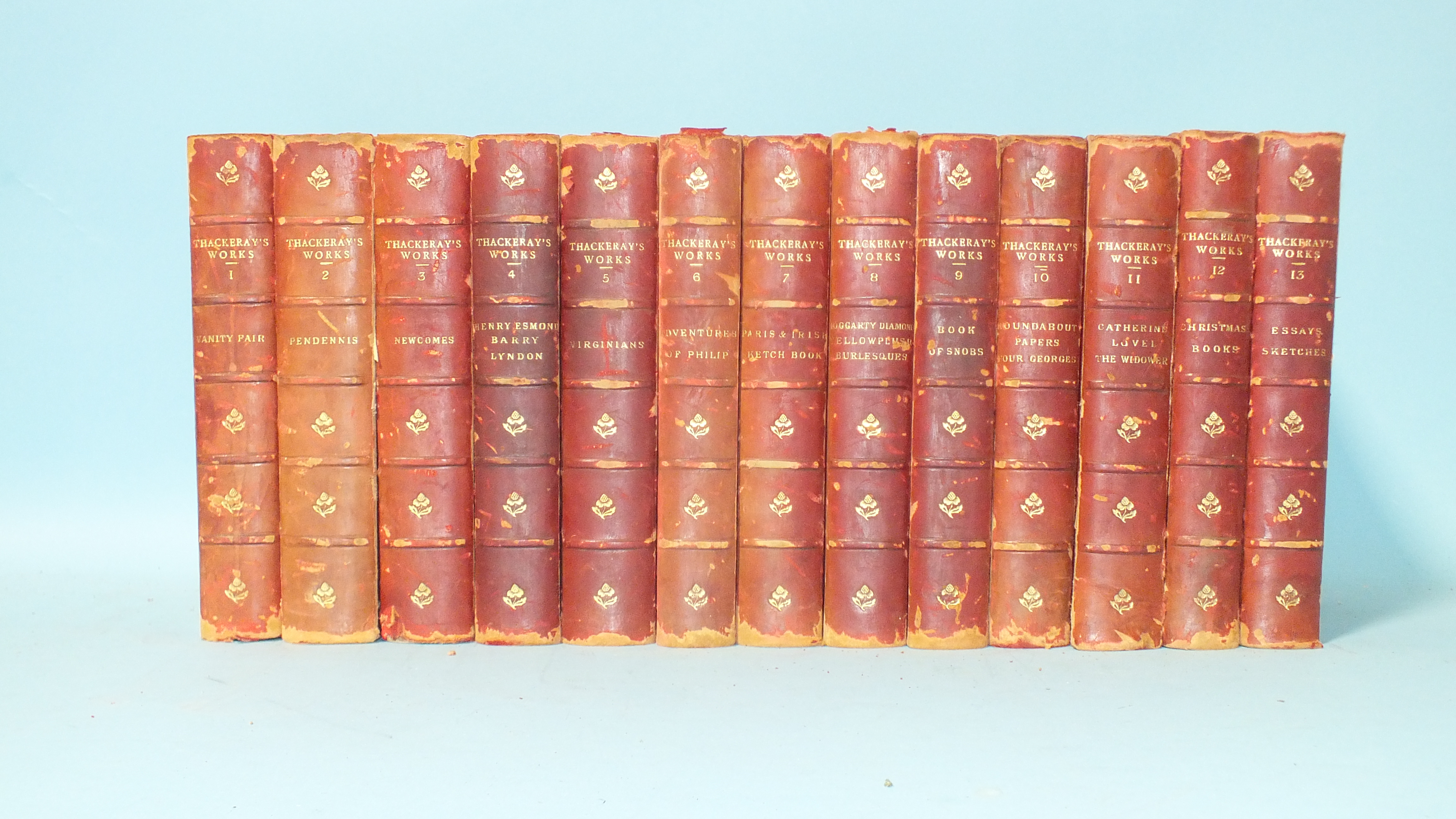 Thackeray (William Makepeace), Works, 13 Vols, part frontis, me, uniformly-bound hf mor gt by