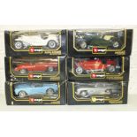 Six Burago 1:18 diecast vintage sports cars, boxed, (6).