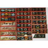 A collection of twenty-one toy magic lantern coloured slides, including some aviation - early
