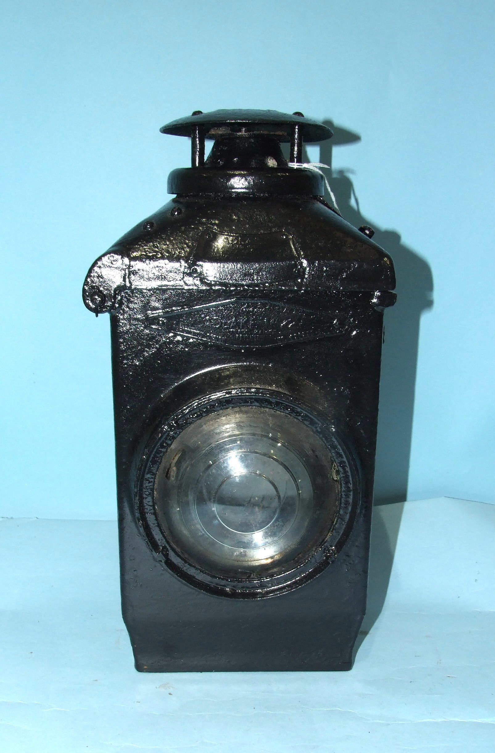 An LMS Adlake non-sweating railway bullseye metal lamp, 40cm high.