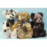 Charlie Bears, Arthur, 35cm, Plum Pudding, 34cm, and Inkspot, 42cm, all with name tags and bag, (