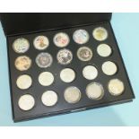 A collection of seventeen USA American Eagle silver dollars 1987-2019, some duplicates, nine with