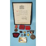 A George V Special Constabulary Faithful Service medal to Charles J Manchee, a certificate of thanks