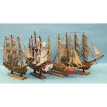 Four modern solid-hull ship models, "Fragata Siglo XVIII", "HMS Bounty" x 2 and a Spanish