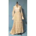 A Liz Williams of Liberty's vintage 1970's wedding dress, the bodice with silk panels front and