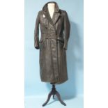 A WWII era officer's leather trench great coat, bearing stamps for the DLV (Deutscher