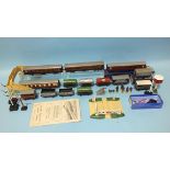 Hornby Dublo, rolling stock, one boxed coach and three unboxed coaches, one boxed and nine unboxed