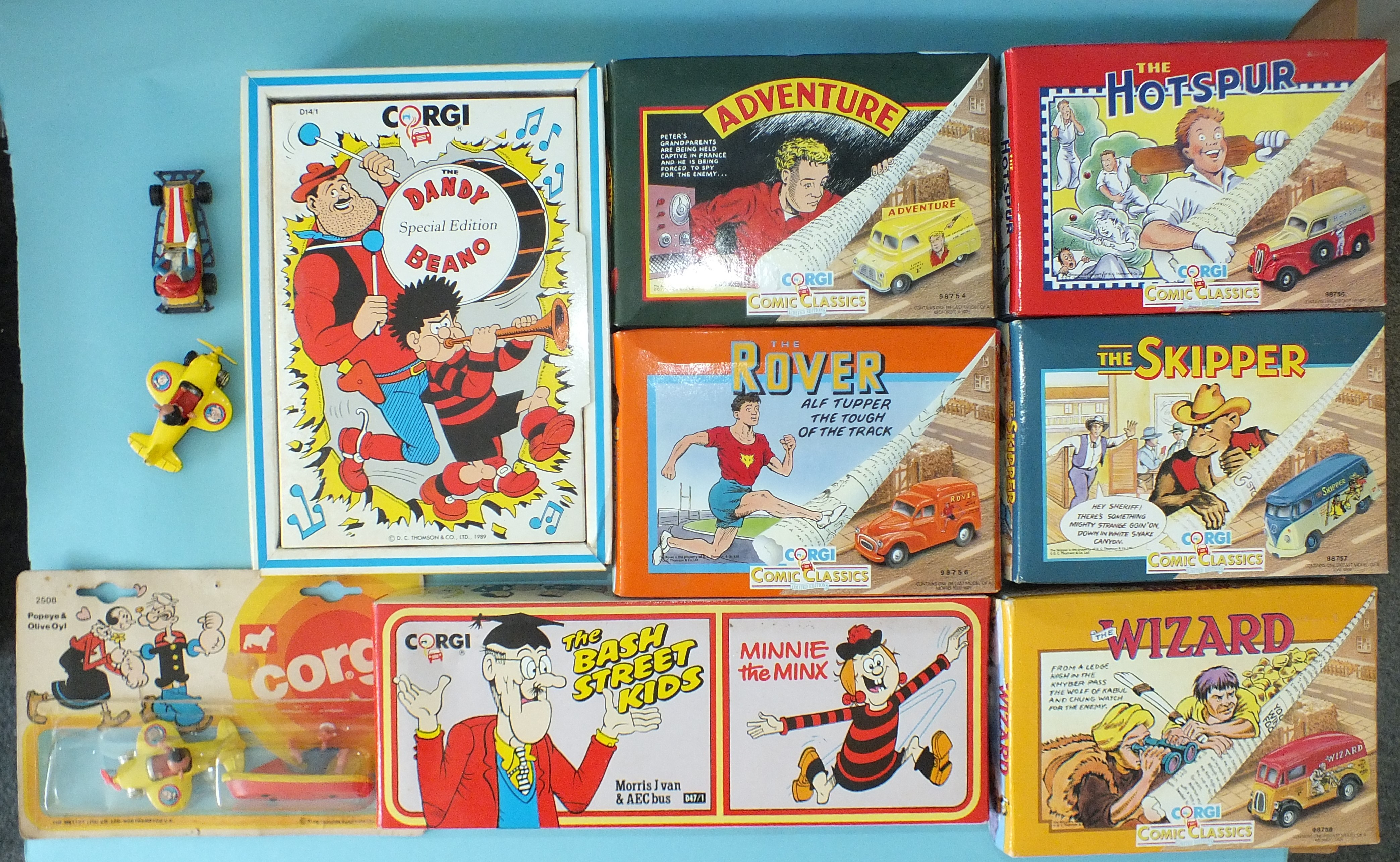 Corgi Comic Classics, five boxed vehicles, 98754-98758, a boxed Dandy/Beano Special Edition, a D47/1