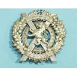 London Scottish 1915, London hallmark, silver officer's glengarry badge.
