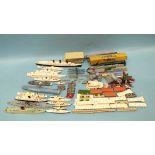 Triang Minic Ships, a large collection of liners, naval ships, tugs, lightships, a dry dock, pier,