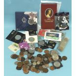 A collection of British coinage including seven £5 commemorative coins, etc