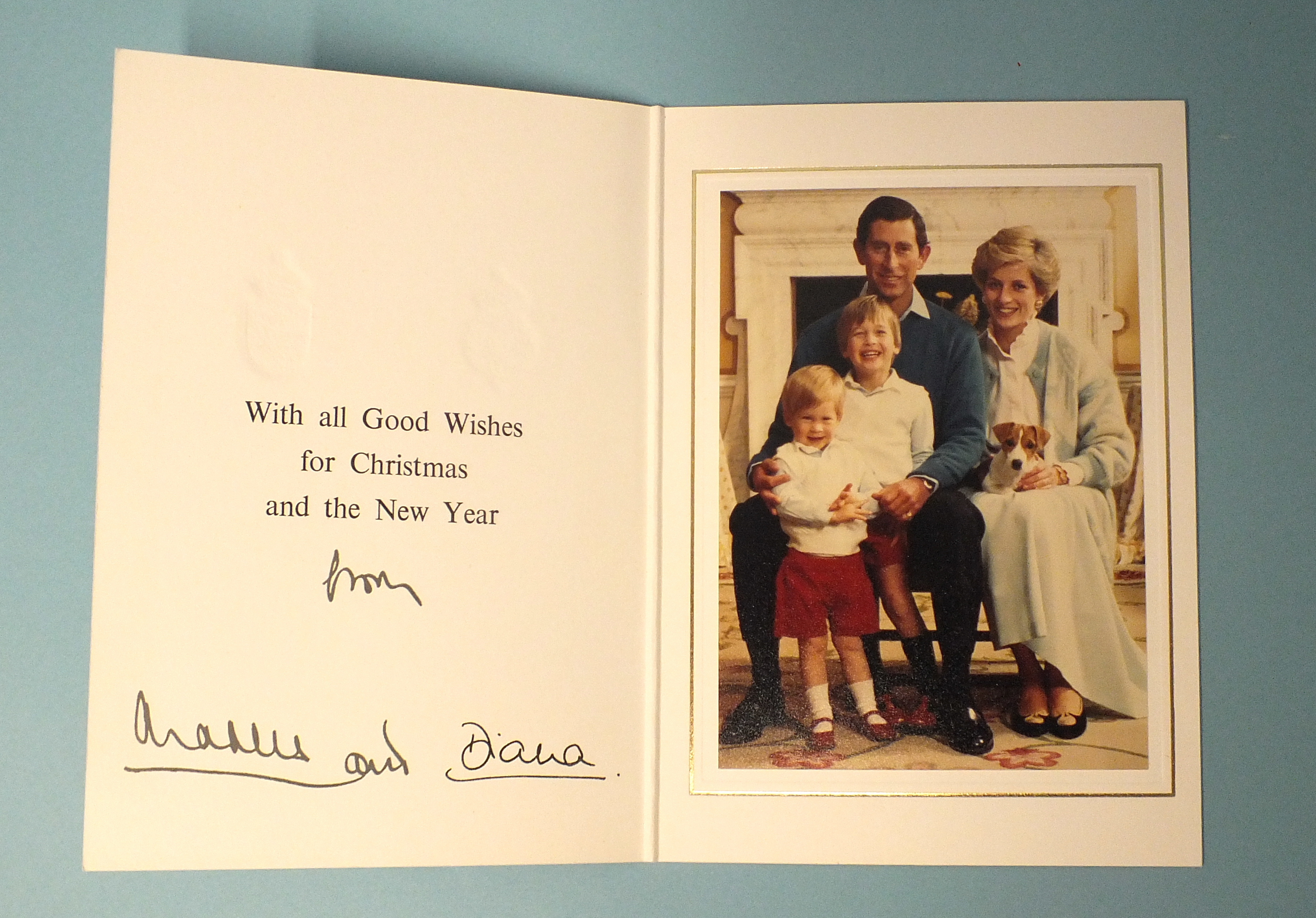HRH Charles, Prince of Wales and HRH Diana, Princess of Wales, Christmas card 1986, signed from