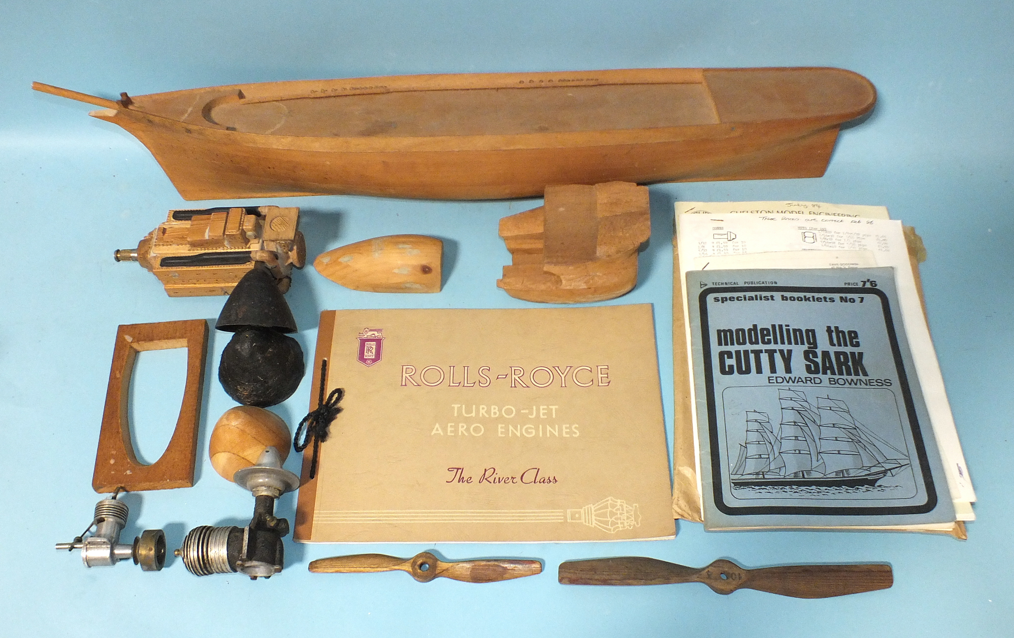 A scratch built model hull of the "Cutty Sark" with "Modelling the Cutty Sark" by Edward Bowness,