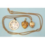 A 15ct gold heart-shaped pendant set diamond point, 1.5g, a 9ct gold heart-shaped pendant on chain