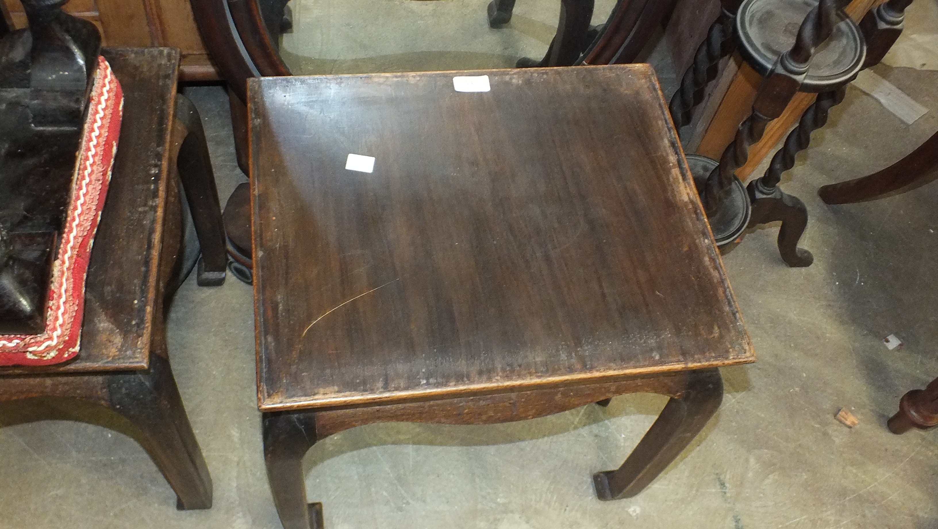 Two Oriental hardwood occasional tables, an oak trefoil plant stand, an Oriental lacquered - Image 5 of 6