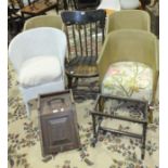 A bentwood and elm chair, a Lloyd Loom painted chair, three basket-weave bedroom chairs and other